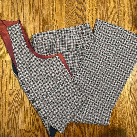 No Brand Other - Vintage Men's Vest/Pant Set Plaid/Reversible